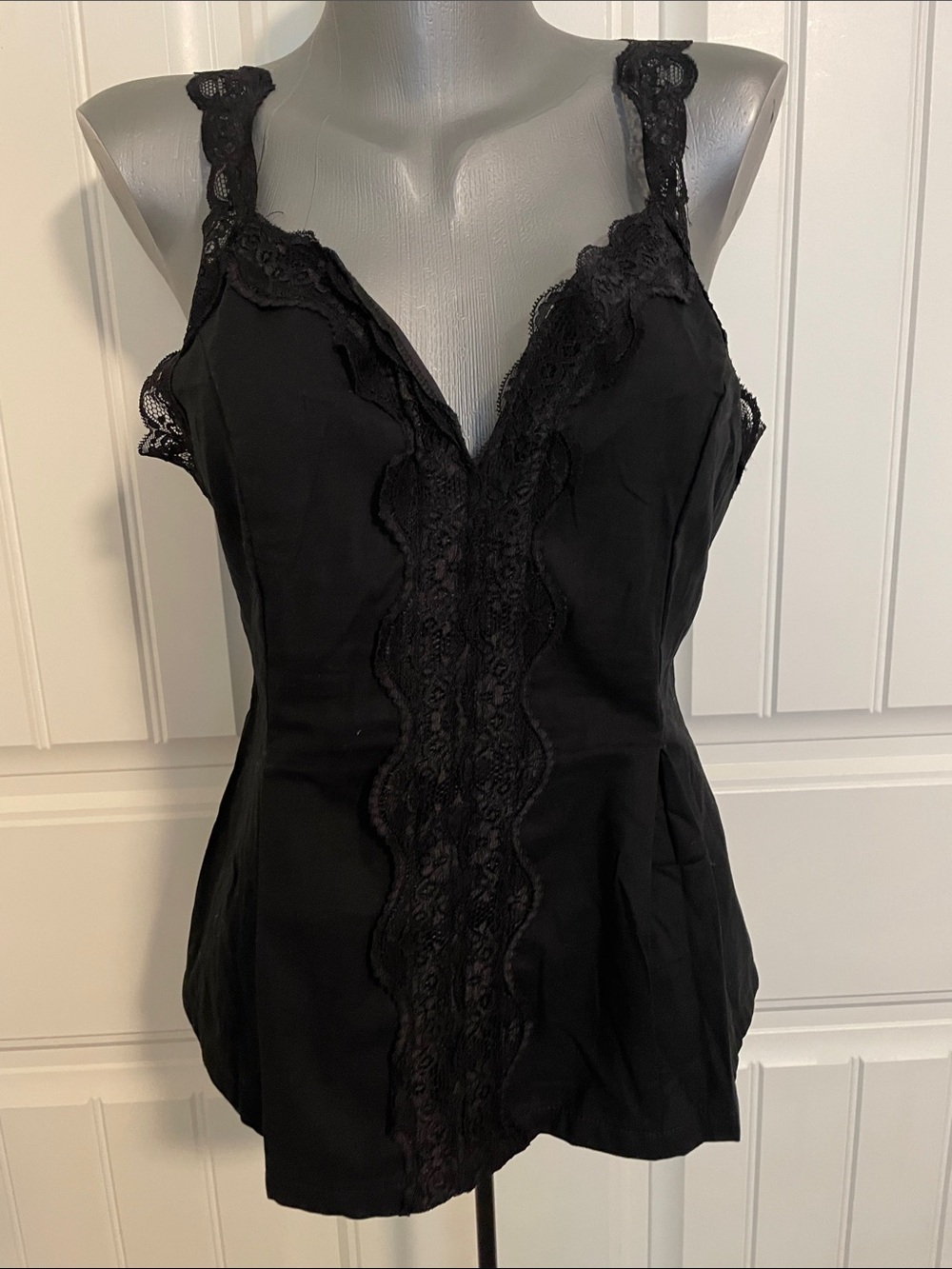 Black Lace Trim V-Neck Blouse